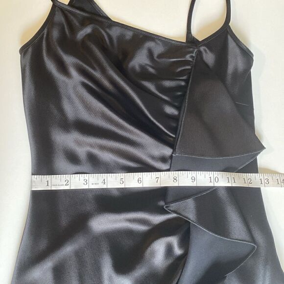 ABS Allen Schwartz Black Asymmetrical Ruffle Gown Size 4 - Picture 10 of 12